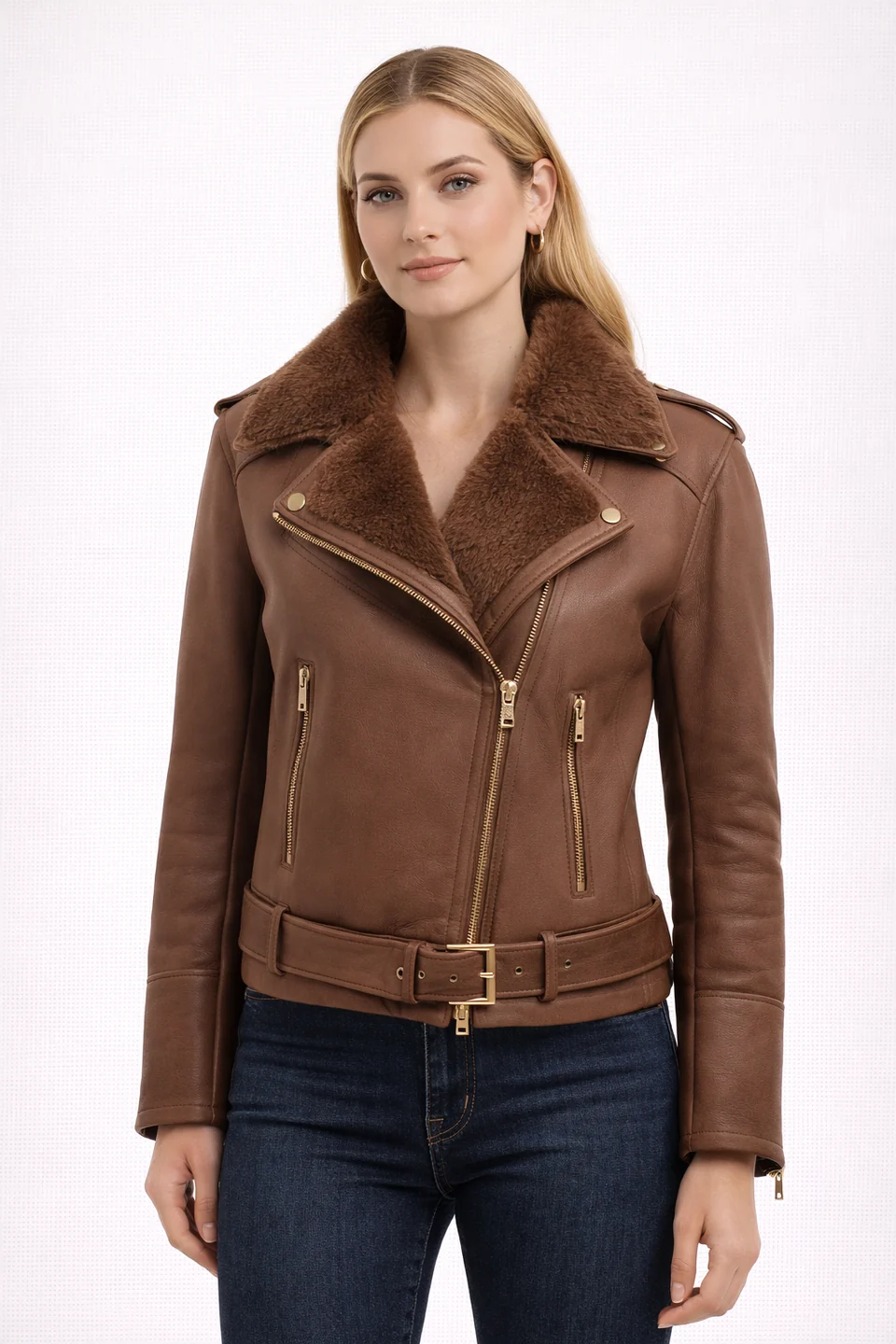 Cropped Shearling Moto Jacket